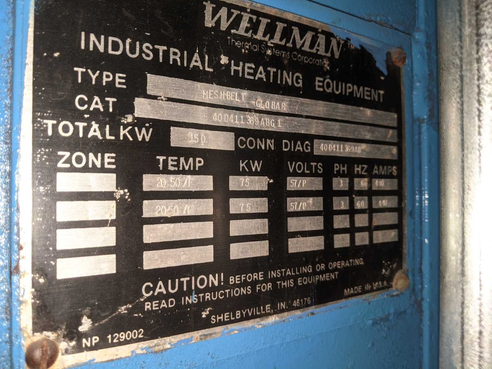 WELLMAN INDUSTRIAL ANNEALING FURNACE HIGH HEAT (1120°C, 2050°F) - MACHINE TOOLING