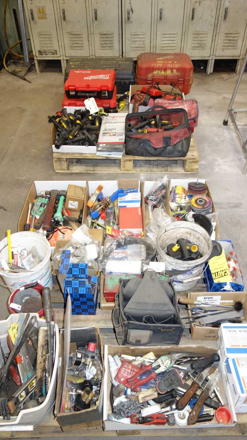 2 PALLETS OF ASSORTED MILWAUKEE TOOL ACCESSORIES CHARGERS AND HAND TOOLS - ELECTRIC POWER TOOLS