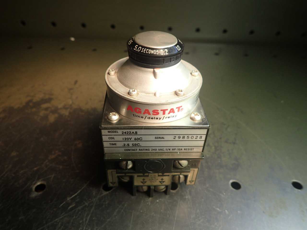 Agastat 2422AB Time Delay Relay 120V 0.2 to 5 Seconds, Used in Good Condition - ELECTRICAL COMPONENTS