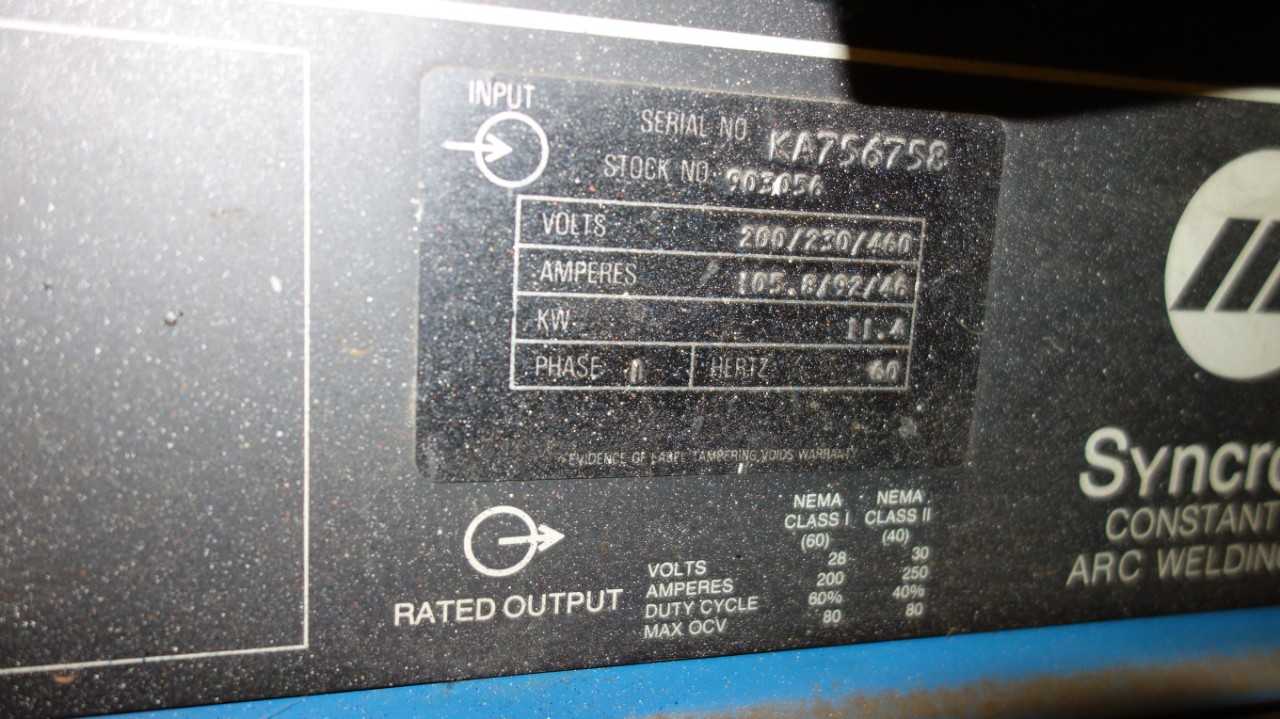 MILLER SYNCROWAVE 250 CONSTANT CURRENT AC/DC ARC WELDING POWER SOURCE WELDER 11.4KW 200/230/460V-AC - ARC WELDERS