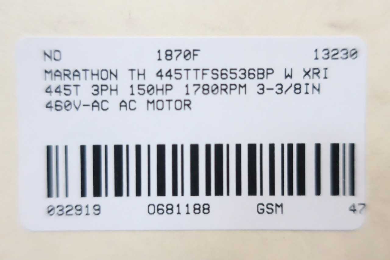 MARATHON TH 445TTFS6536BP W XRI 445T 3PH 150HP 1780RPM 3-3/8IN 460V-AC AC MOTOR - ELECTRIC MOTORS
