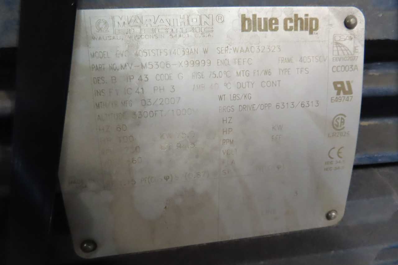 MARATHON BLUE CHIP 405TSCV 100HP 460V-AC AC ELECTRIC MOTOR - ELECTRIC MOTORS