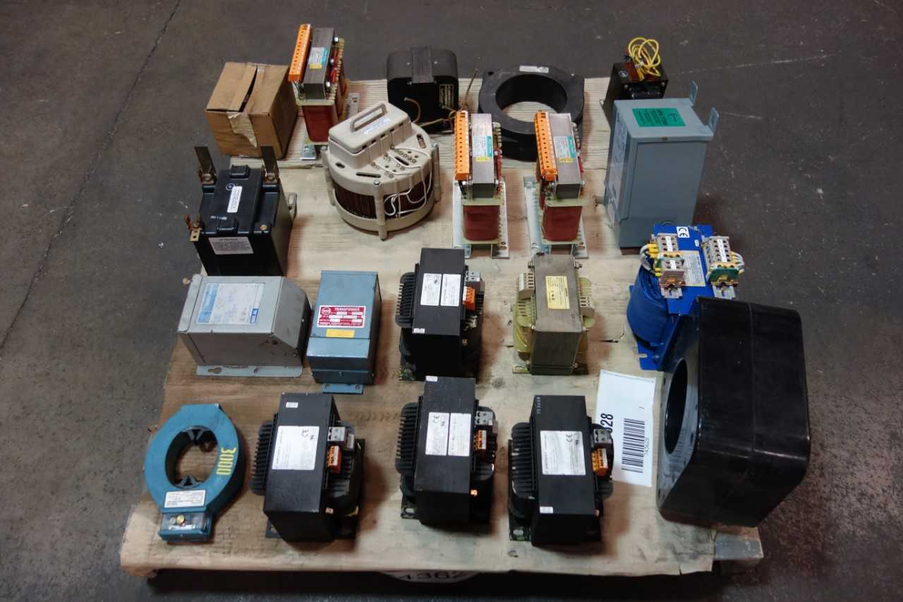 1 PALLET OF ASSORTED CURRENT & VOLTAGE TRANSFORMERS- GENERAL ELECTRIC, CUTLER HAMMER, SIEMENS - CONTROL TRANSFORMERS