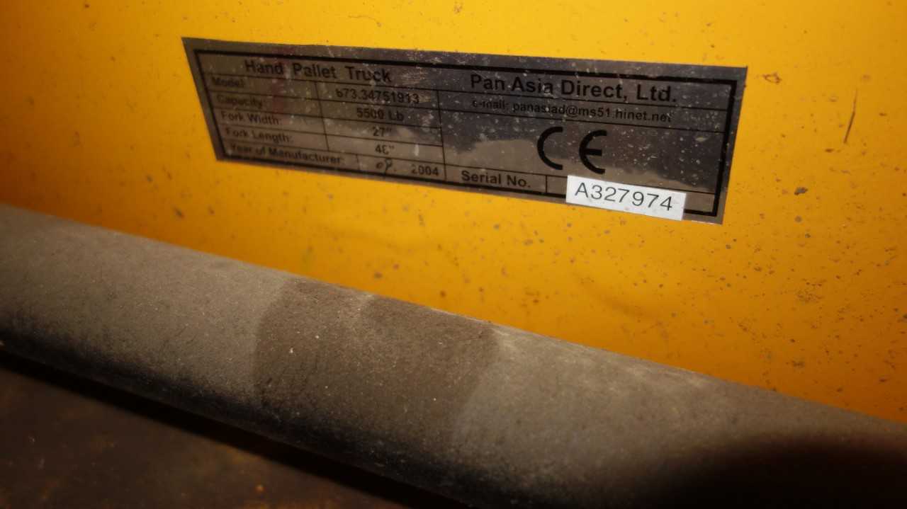 PAN ASIA 5500LB HAND PALLET JACK LIFT TRUCK (DELAYED REMOVAL APPROXIMATELY 3-4 WEEKS) - MANUAL PALLET JACKS