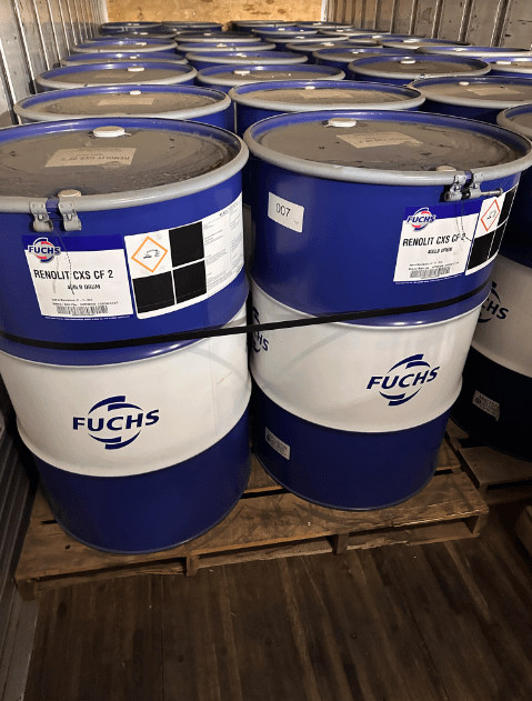 Bulk Lot of Fuchs CF1 & CF2 Grease - QTY 93 400-lb Drums - PALLET JACKS