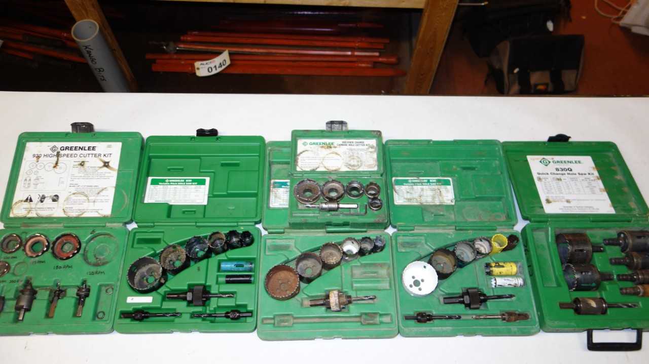 LOT OF 6 ASSORTED GREENLEE HOLE SAW KITS - ELECTRIC POWER TOOLS