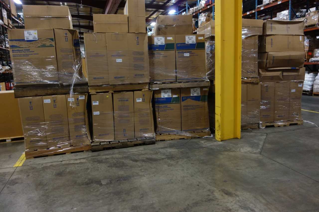 10 PALLETS OF ASSORTED JOHNS MANVILLE MINWOOL-1200 MINERAL WOOL PIPE INSULATION- 12X1 1/2, 20X2 - HAND TOOLS