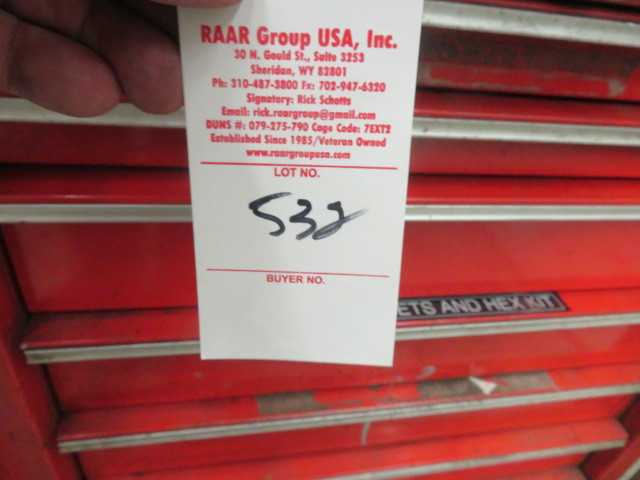 (2) 7 Drawer Snap on Tool Cabinets, with Aluminum Table on Wheels and Contents - MISCELLANEOUS