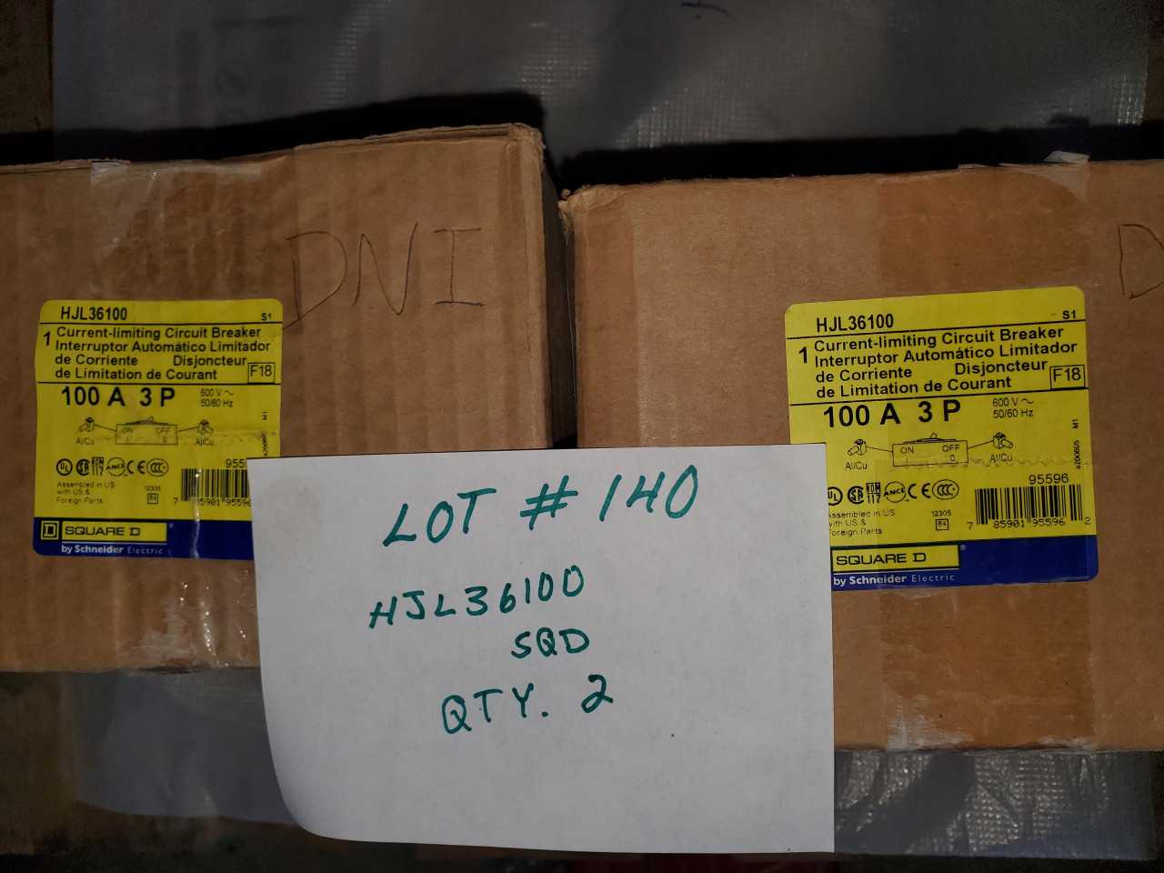 SQD 100A BREAKERS HJL3600 QTY.2 - CIRCUIT BREAKERS