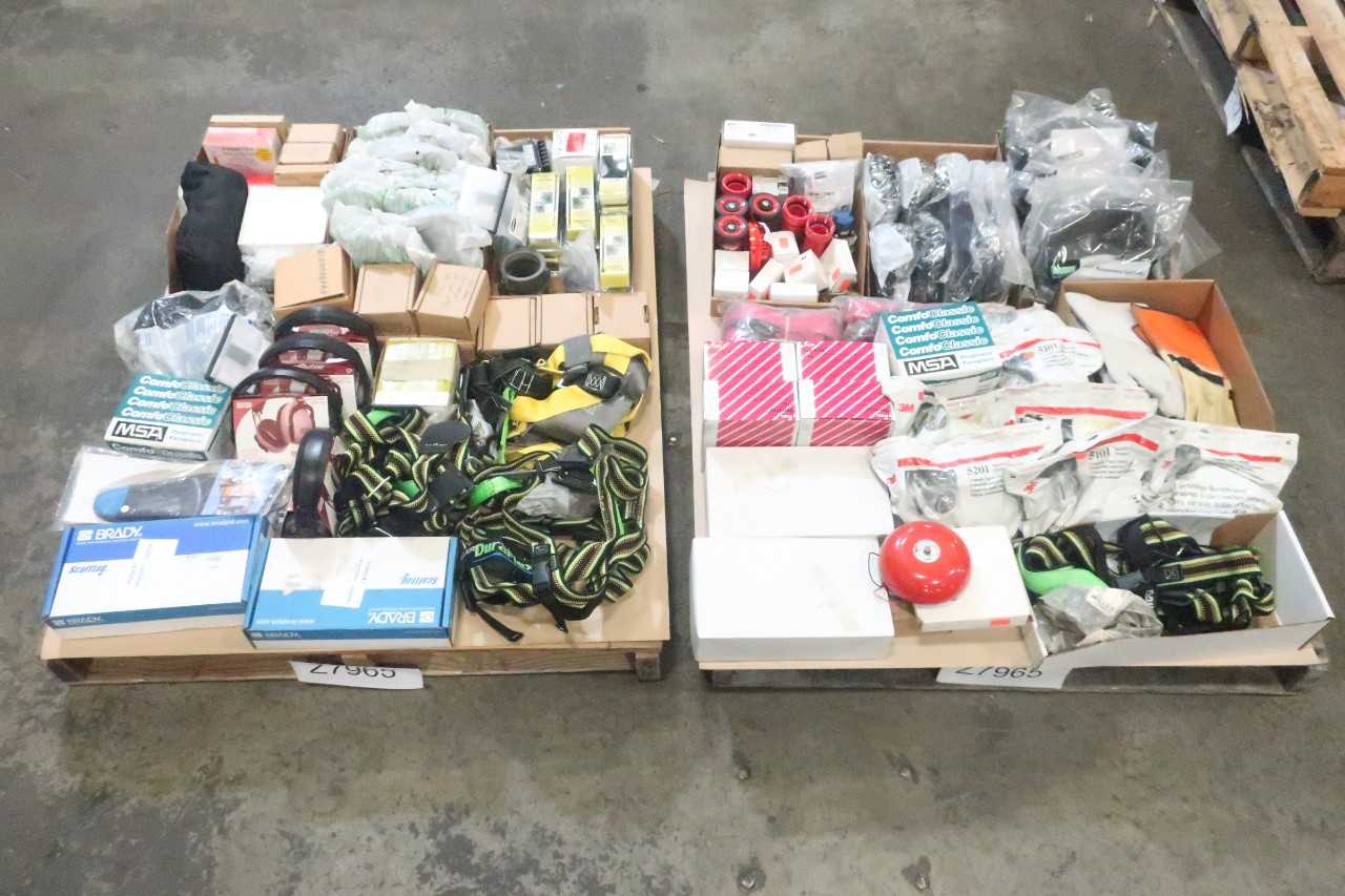 2 PALLETS OF ASSORTED SAFETY EQUIPMENT- GLOVES, HARNESSES, EAR PROTECTION - SAFETY EQUIPMENT