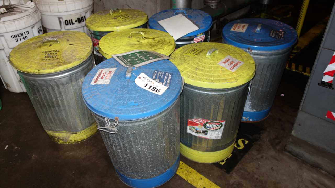 LOT OF 7 GARBAGE CANS - WASTE BINS