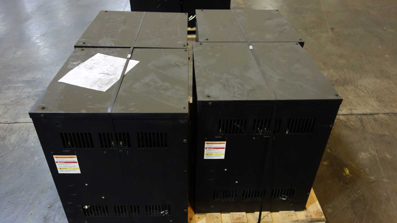 LOT OF 4 APPLIED ENERGY 18R1050E3D 36V-DC WORK HORSE SERIES 2 INDUSTRIAL BATTERY CHARGERS 208/240/480V-AC IN - ELECTRICAL COMPONENTS