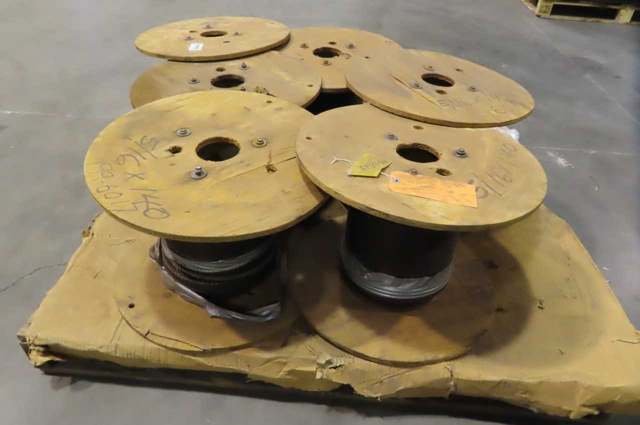 LOT OF 6 STEEL WIRE ROPE SPOOLS 5/16 IN X 140 FT/REEL - ELECTRICAL COMPONENTS LOT OF 6 STEEL WIRE ROPE SPOOLS 5/16 IN X 140 FT/REEL - ELECTRICAL COMPONENTS