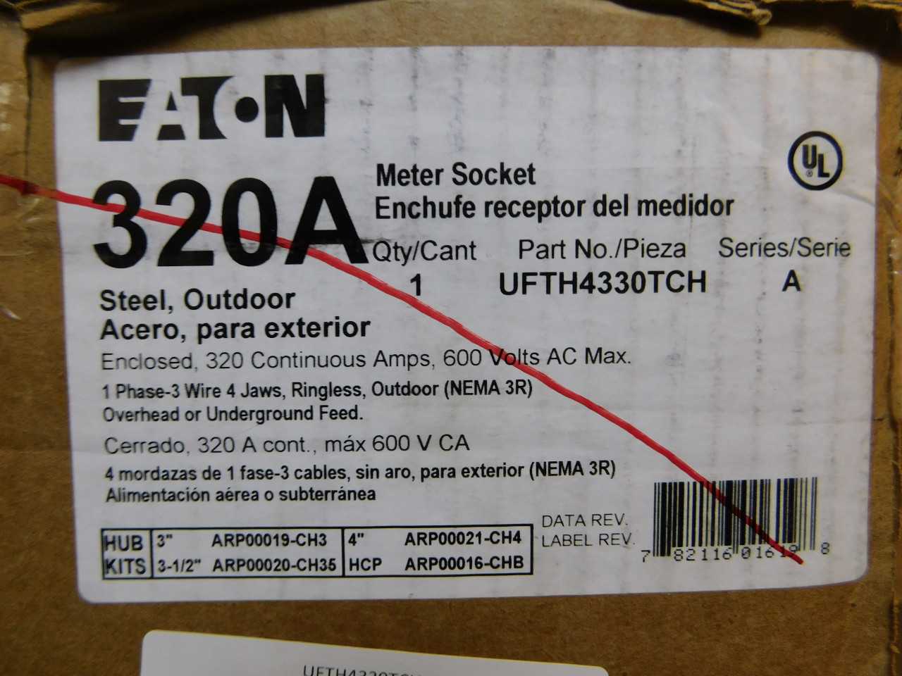 Quantity of 1 New Surplus Eaton UFTH4330TCH Meter Socket Ringless 320A 600V 1 - CIRCUIT BREAKERS