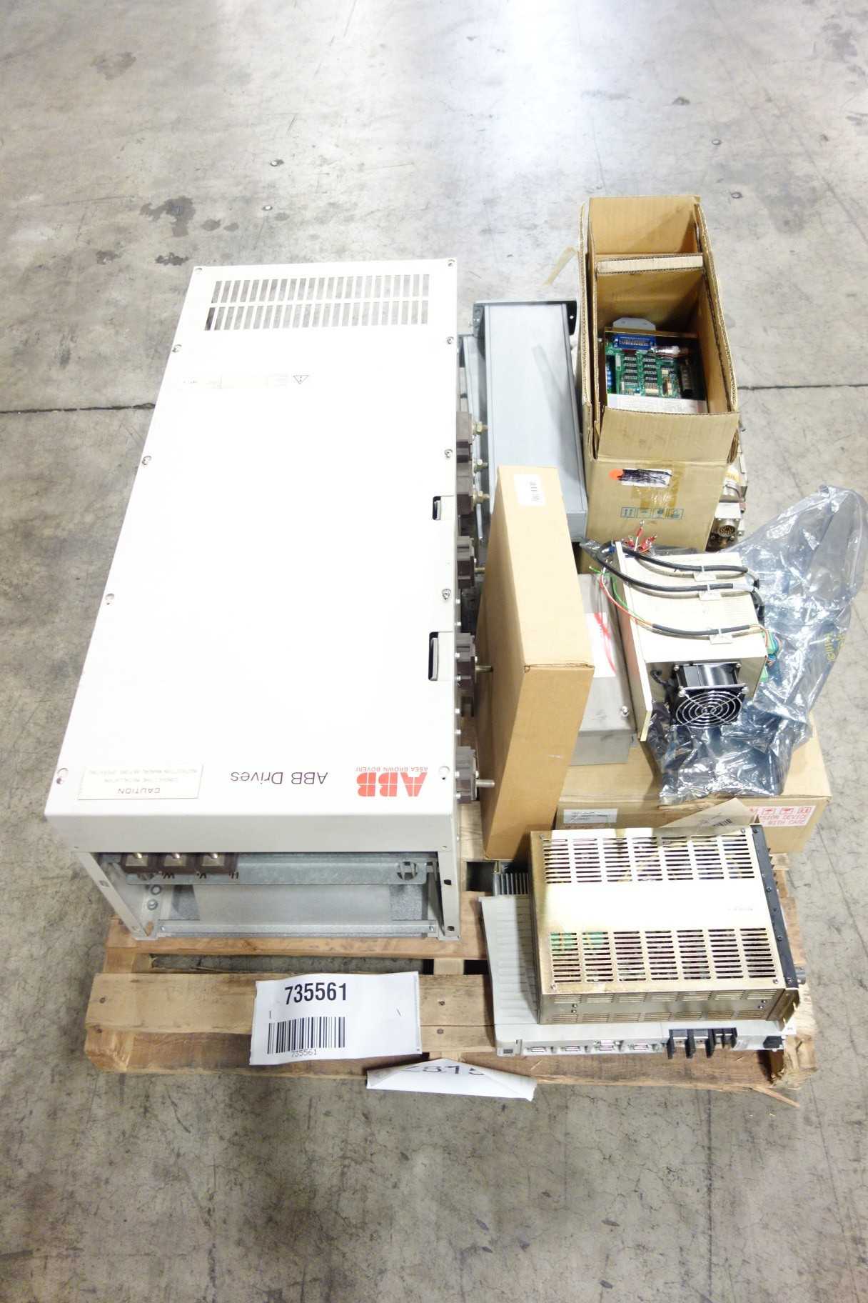 1 PALLET OF MOTOR DRIVE, CONTROLS, SERVO DRIVE, WELDING & CUTTING TOOL, SERVO AMP, CIRCUIT BOARD- ABB. FOXBORO, STANLEY, REXA, FUJITSU, MITSUBISHI - SERVO