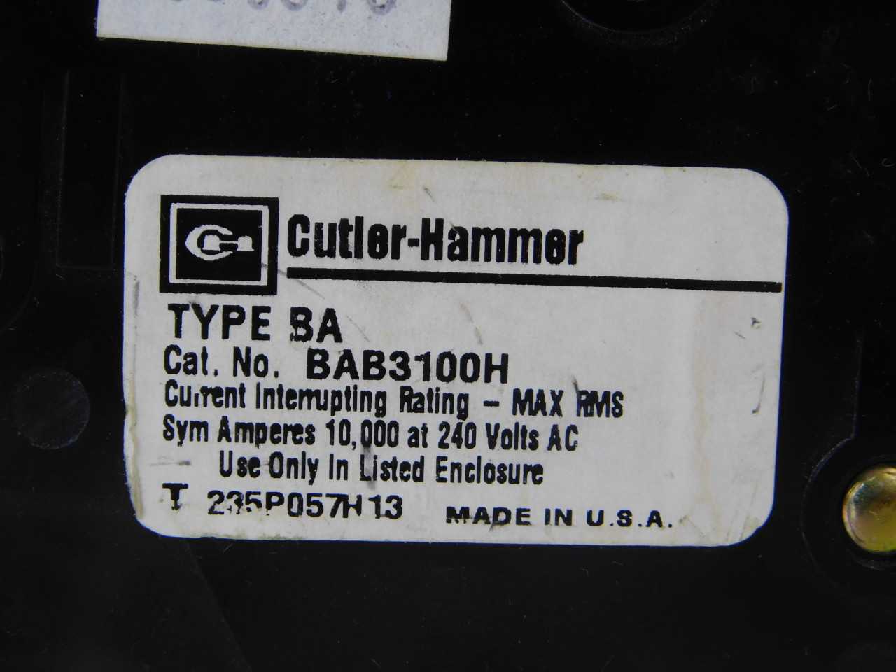 Quantity of 2x BAB3100H MCB/Residential Circuit Breakers - CIRCUIT BREAKERS Quantity of 2x BAB3100H MCB/Residential Circuit Breakers - CIRCUIT BREAKERS