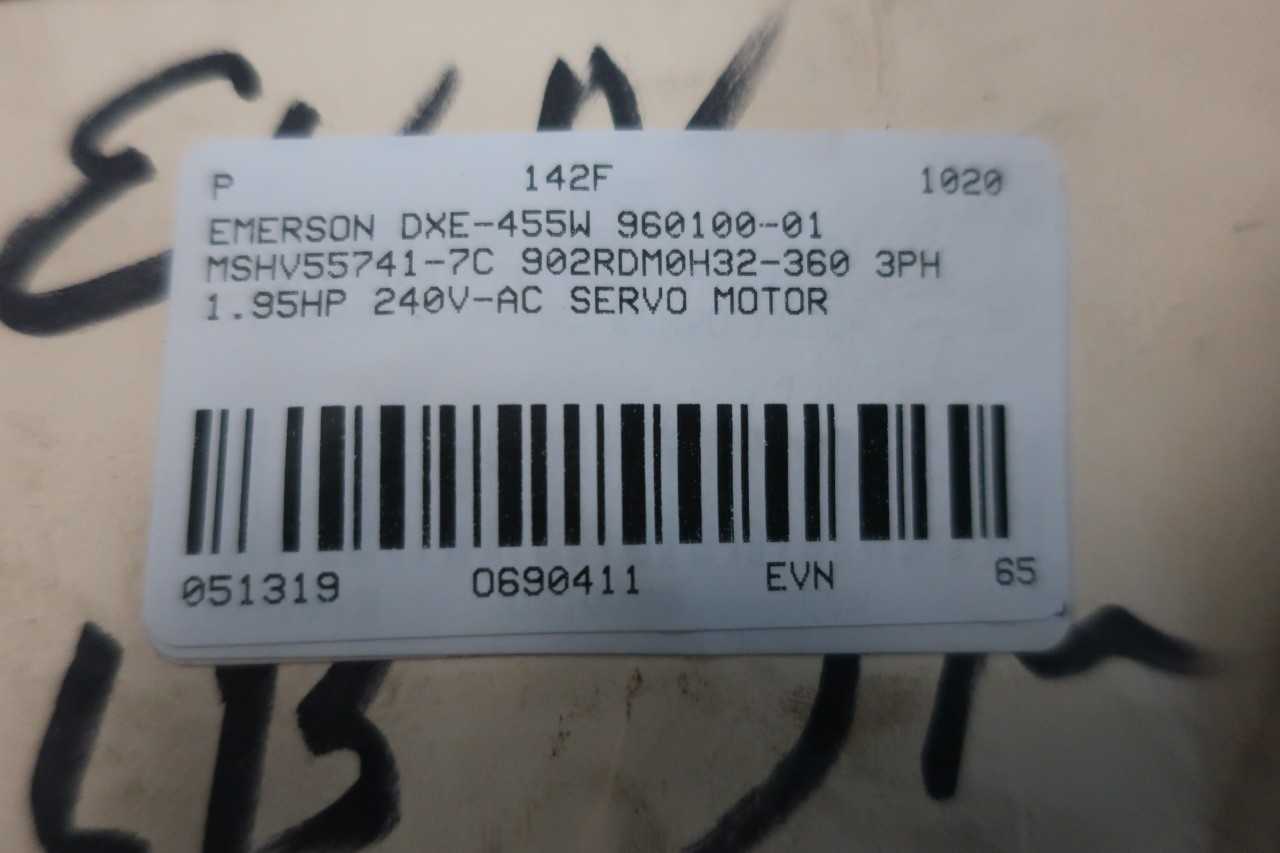 EMERSON DXE-455W 960100-01 MSHV55741-7C 902RDM0H32-360 GEAR 15:1 3PH 1.95HP 240V-AC SERVO MOTOR - SERVO