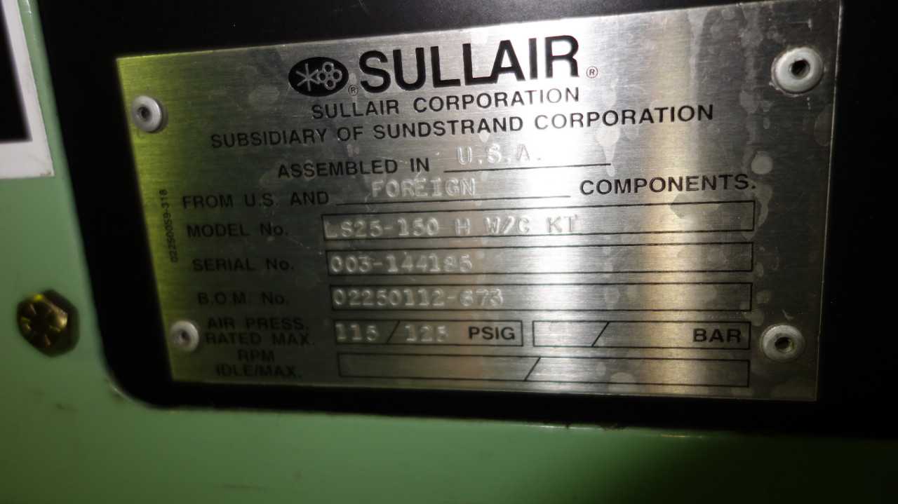 SULLAIR LS25-150 AIR COMPRESSOR 200HP 27K HOURS - AIR COMPRESSORS