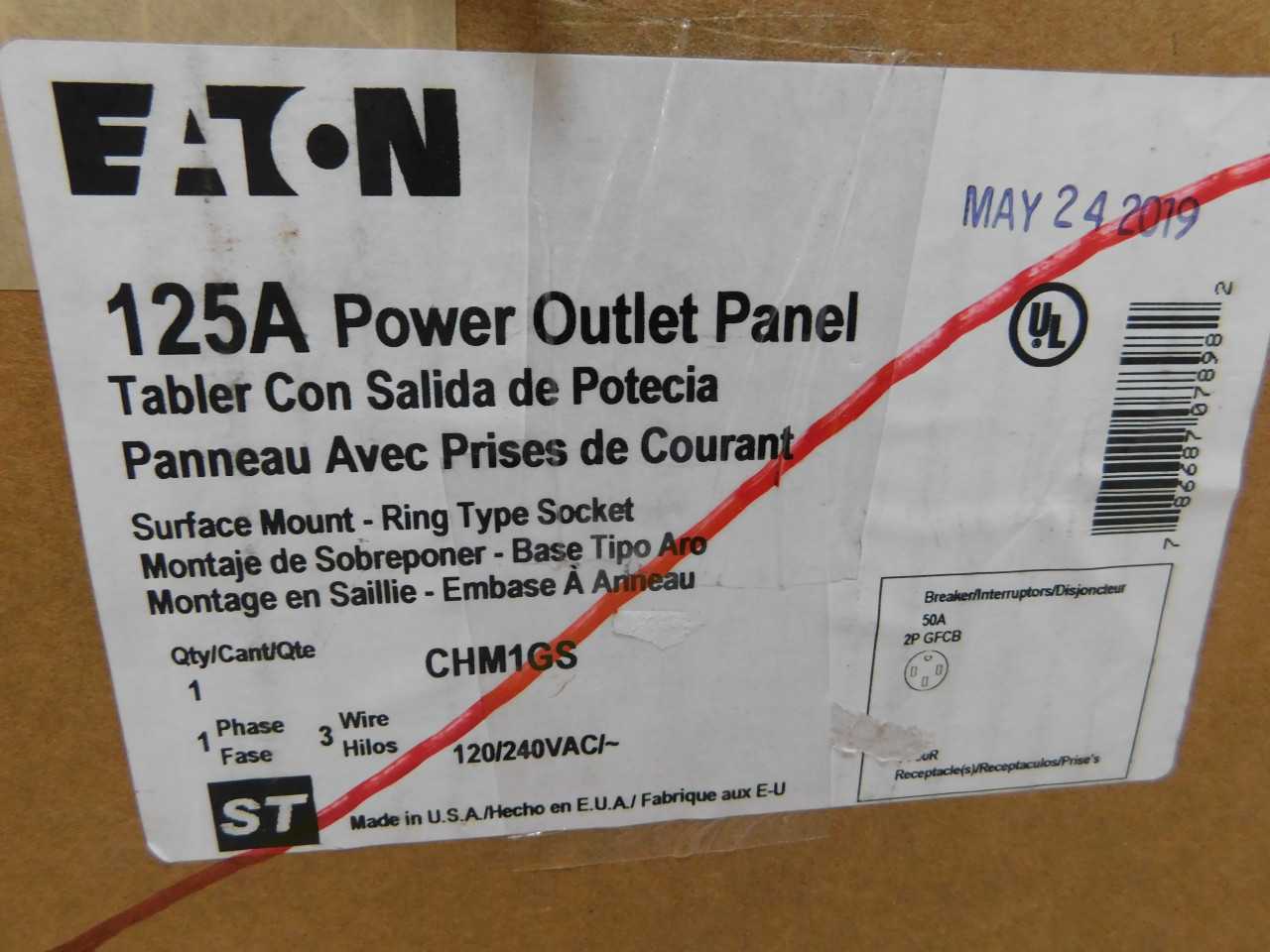 Quantity of 3 New Surplus Eaton CHM1GS Power Outlet Panel Metered Ring Type 125A 120V 3 Wire - ELECTRICAL COMPONENTS
