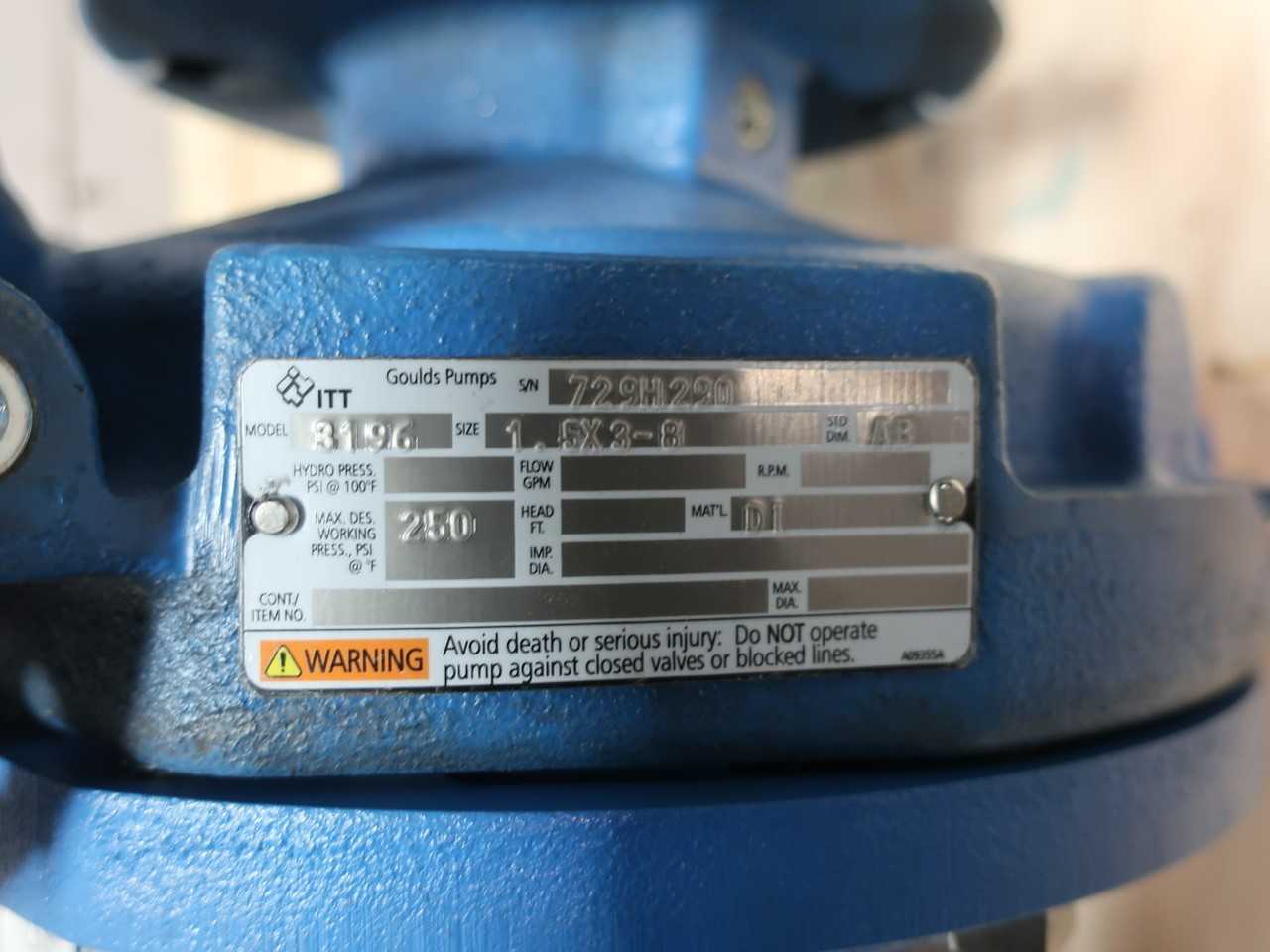 GOULDS 3196 STI 1.5X3-8 IRON 1-1/2IN 7.5IN 7/8IN 3IN CENTRIFUGAL PUMP - CENTRIFUGAL PUMP