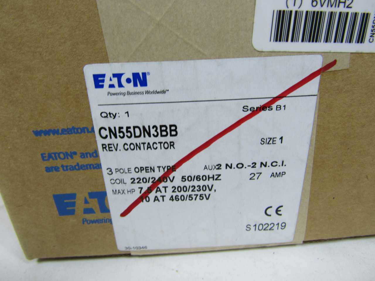 Quantity of 2 New Surplus Eaton CN55DN3BB Reversing Contactor Open 3P 27A 220/240V - CONTACTORS Quantity of 2 New Surplus Eaton CN55DN3BB Reversing Contactor Open 3P 27A 220/240V - CONTACTORS