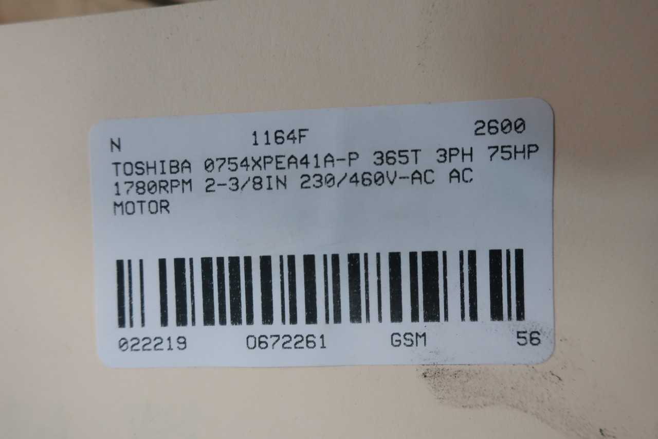 TOSHIBA 0754XPEA41A-P 365T 3PH 75HP 1780RPM 2-3/8IN 230/460V-AC AC MOTOR - ELECTRIC MOTORS