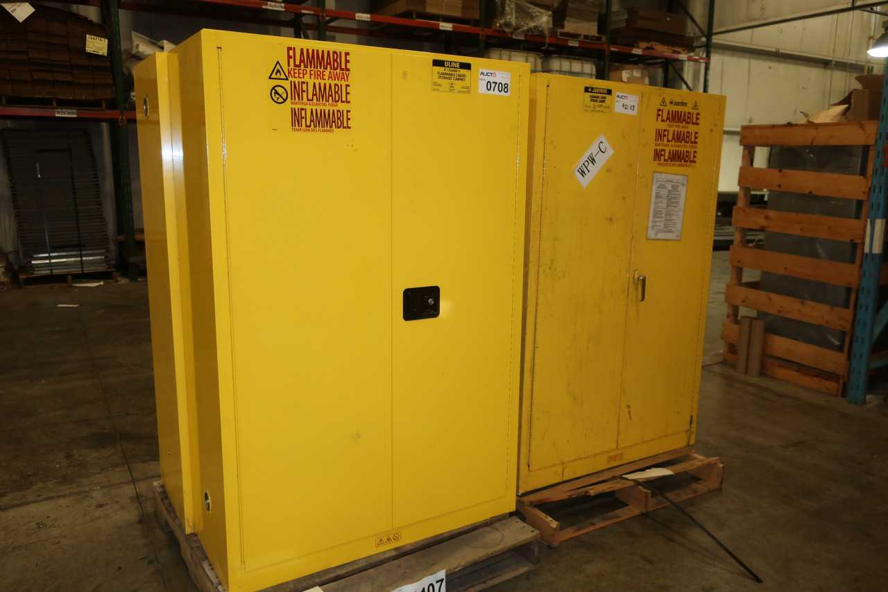 LOT OF 4 JUSTRITE & ULINE FLAMMABLE LIQUID SAFETY STORAGE CABINETS - SAFETY EQUIPMENT
