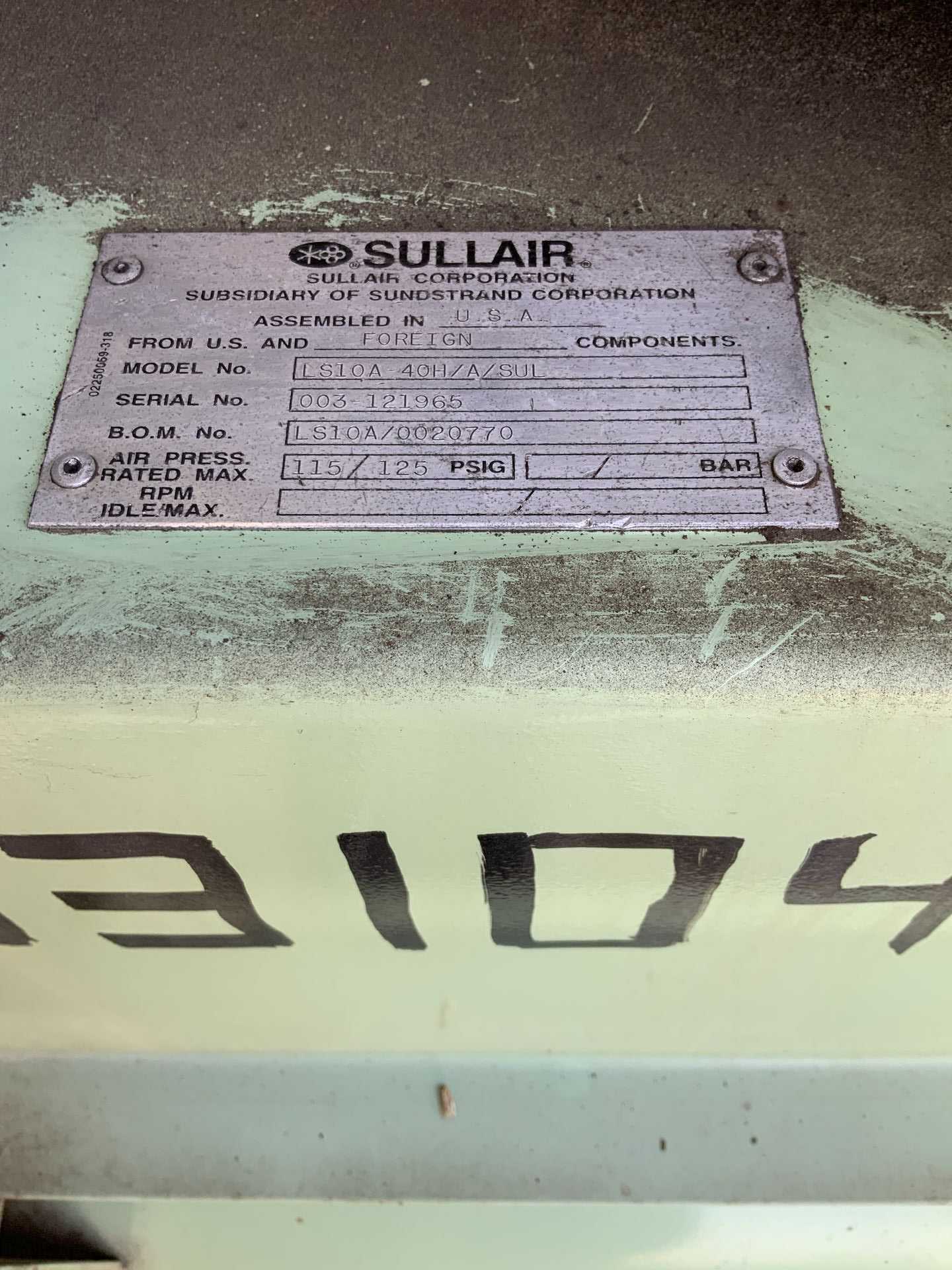 SULLAIR LS10A 40H/A/SUL AIR COMPRESSOR - AIR COMPRESSORS