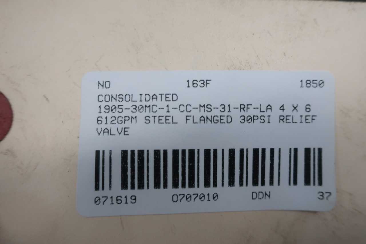CONSOLIDATED 1905-30MC-1-CC-MS-31-RF-LA 4 X 6 612GPM STEEL FLANGED 30PSI RELIEF VALVE - RELIEF VALVE
