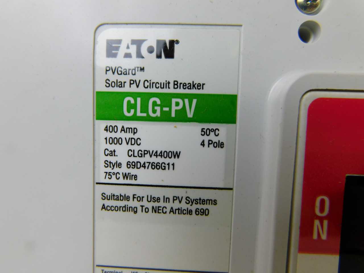Lot of Qty 1x Eaton CLGPV4400W MCCB LG 4P 400A 1000VDC - CIRCUIT BREAKERS