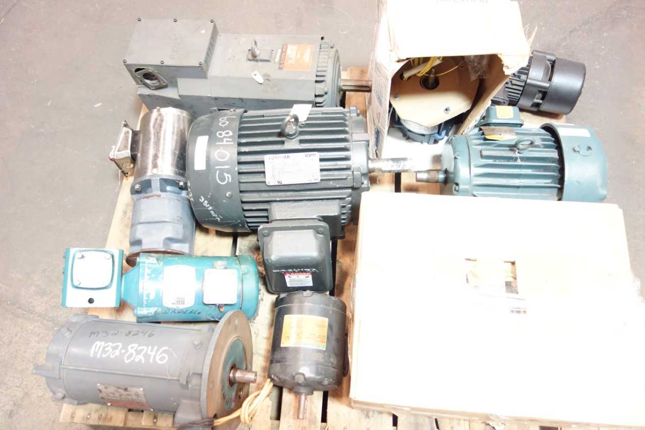 1 PALLET OF ASSORTED AC MOTORS- MITSUBISHI, FALK, TOSHIBA - ELECTRIC MOTORS