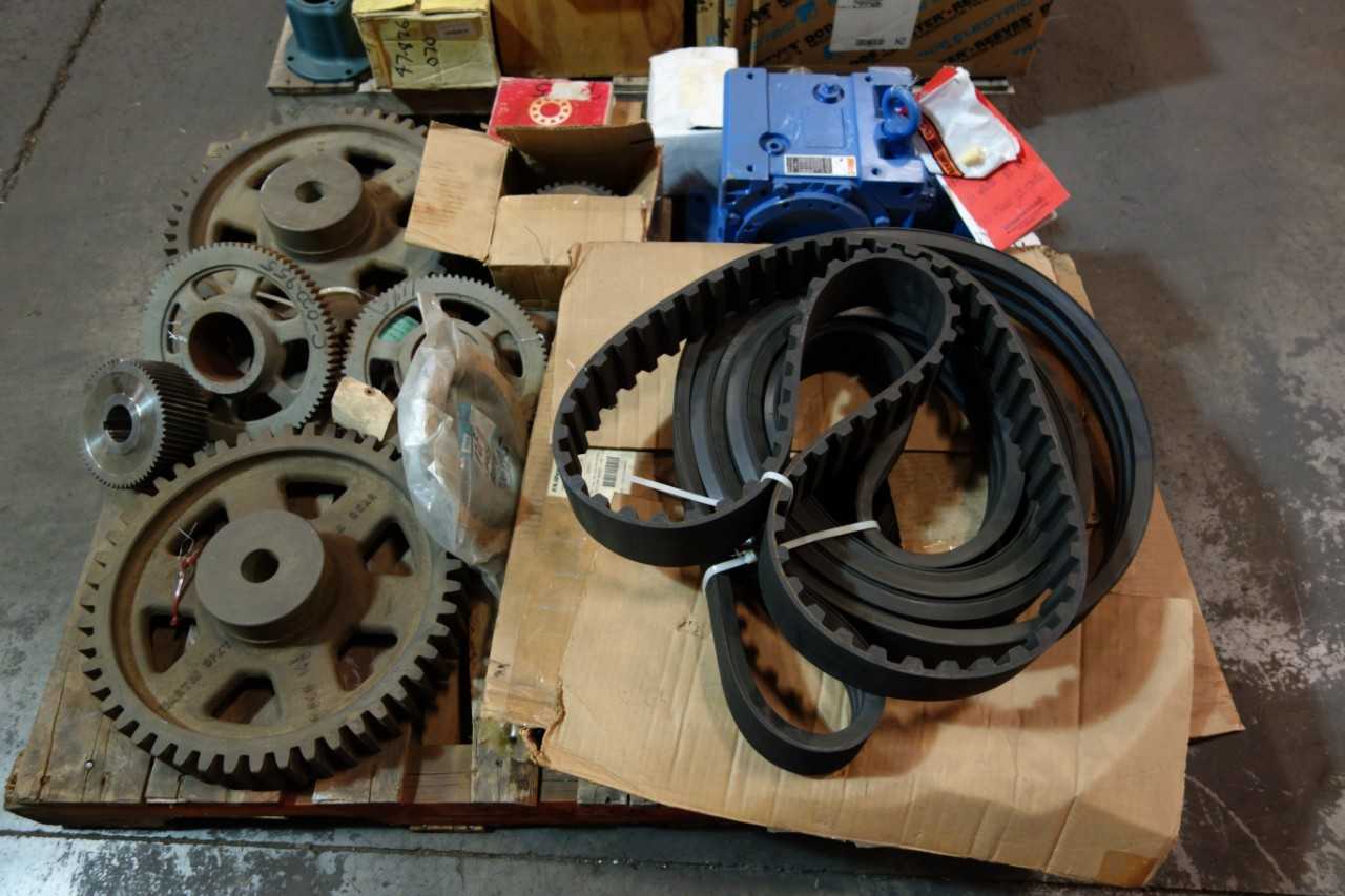 2 PALLETS OF ASSORTED GEAR REDUCERS, SPROCKETS, BELTS- SKF, DODGE, TB WOODS - GEAR REDUCERS