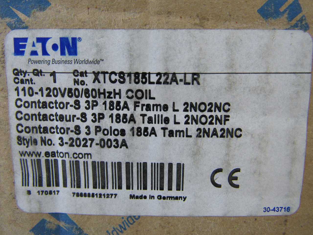 Quantity of 1x XTCS185L22A-LR Contactors - CONTACTORS