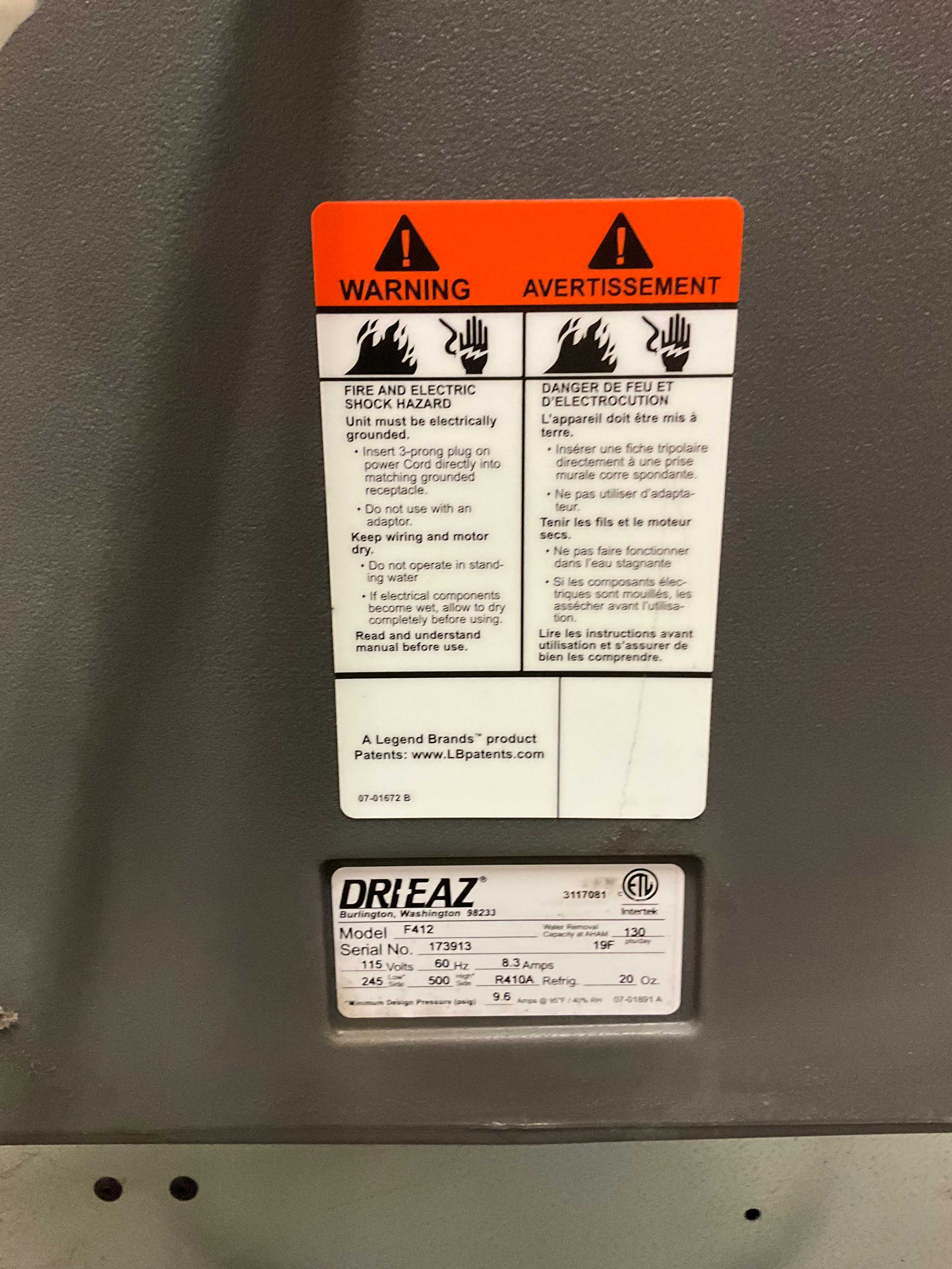DRI-EAZ LGR 7000 XLI F412 DEHUMIDIFIER - DEHUMIDIFIER