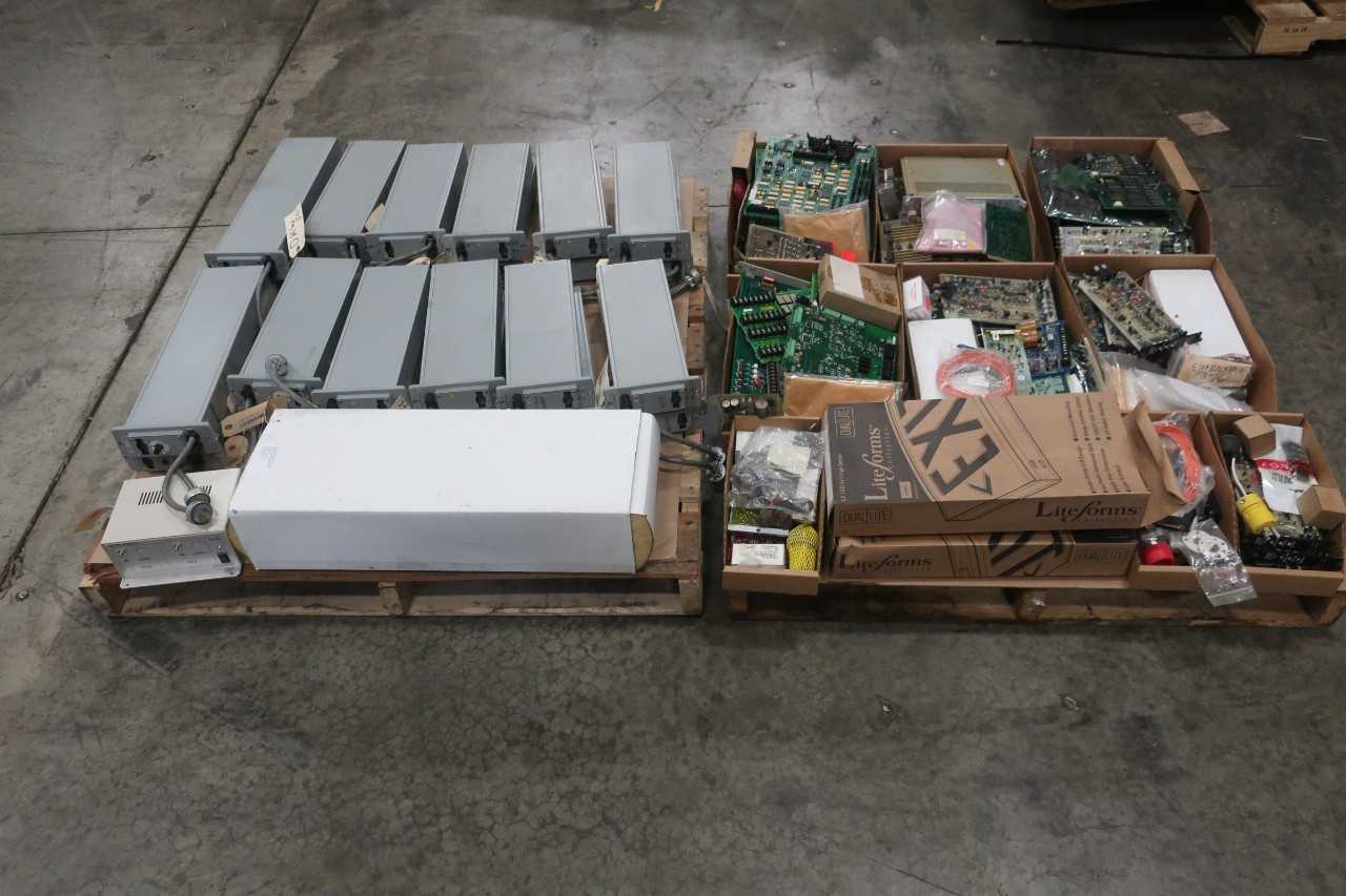2 PALLETS OF ASSORTED ELECTRICAL CIRCUIT BOARDS, 66BC-0 M/66B OTHER PLC AND DCS MODULE , POWER SUPPLY, EXIT SIGNS, MODULES- BURNDY PRODUCTS, NUS, FOXBORO, RIPLEY CO, ENERTECH, BAILEY, HUBBELL LIGHTING INC. - AUTOMATION & CONTROLS