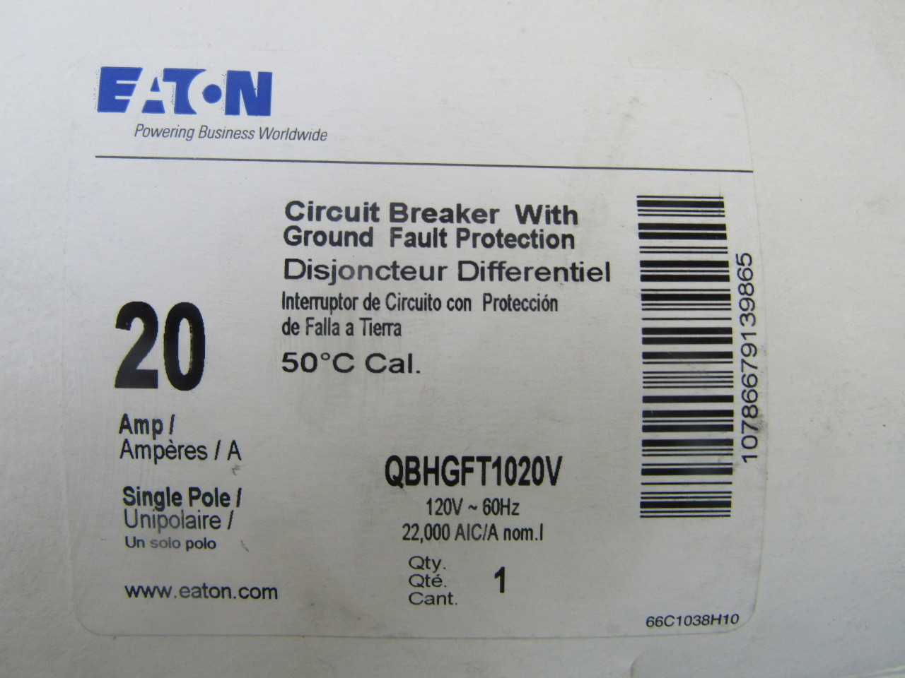 Quantity of 2x QBHGFT1020V 1P 20A 120VAC MCB/Residential Circuit Breakers - CIRCUIT BREAKERS