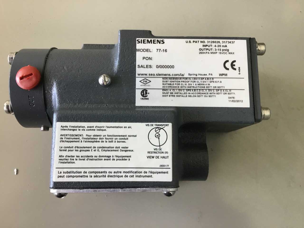 Siemens I-P Transducer - INSTRUMENTATION