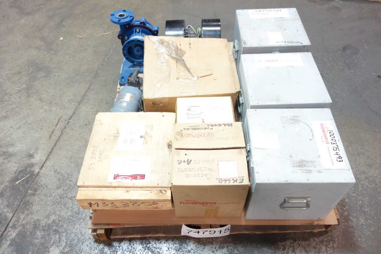 1 PALLET OF ASSORTED PUMP REPLACEMENT PARTS & ACCESSORIES, PUMPS, ROTARY LOBE BLOWER- CHESTERTON, FLOWSERVE, FASCO - ROTARY LOBE BLOWER
