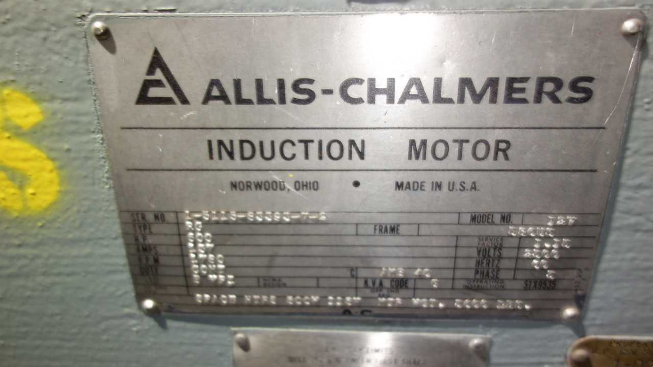ALLIS CHALMERS 127 RG 600HP MOTOR 2300V 586US 1780RPM - ELECTRIC MOTORS