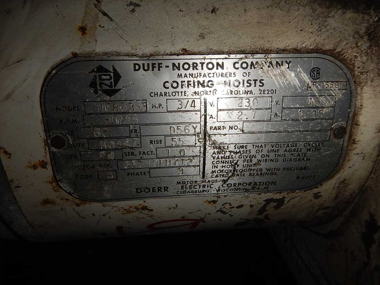 1 Ton Coffing Duff-Norton Hoist - LIFTING EQUIPMENT