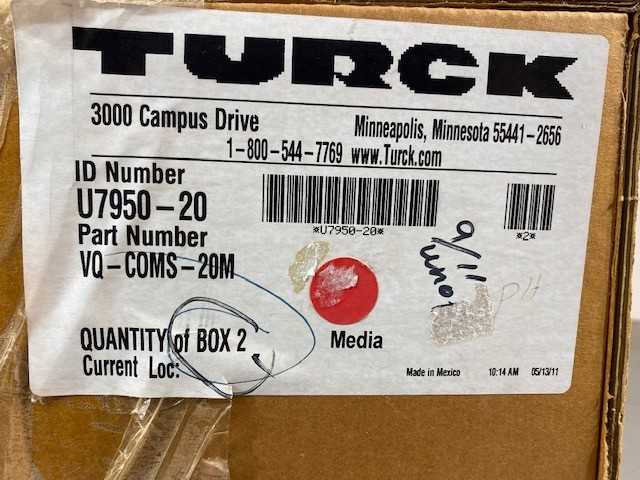 Box of 2 TURCK ID Number U7950-20 P/N VQ-COMS-20M Cables- New Open Box Item - ELECTRICAL COMPONENTS