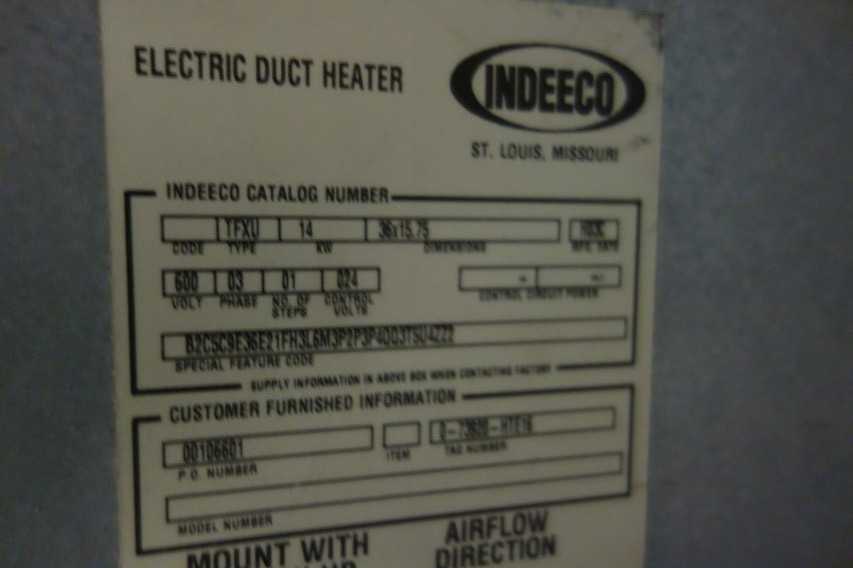 PALLET OF ASSORTED INDEECO ELECTRIC DUCT HEATERS, 14KW, 12KW, 1.75KW (STEEL PALLET NOT INCLUDED) - HVAC EQUIPMENT