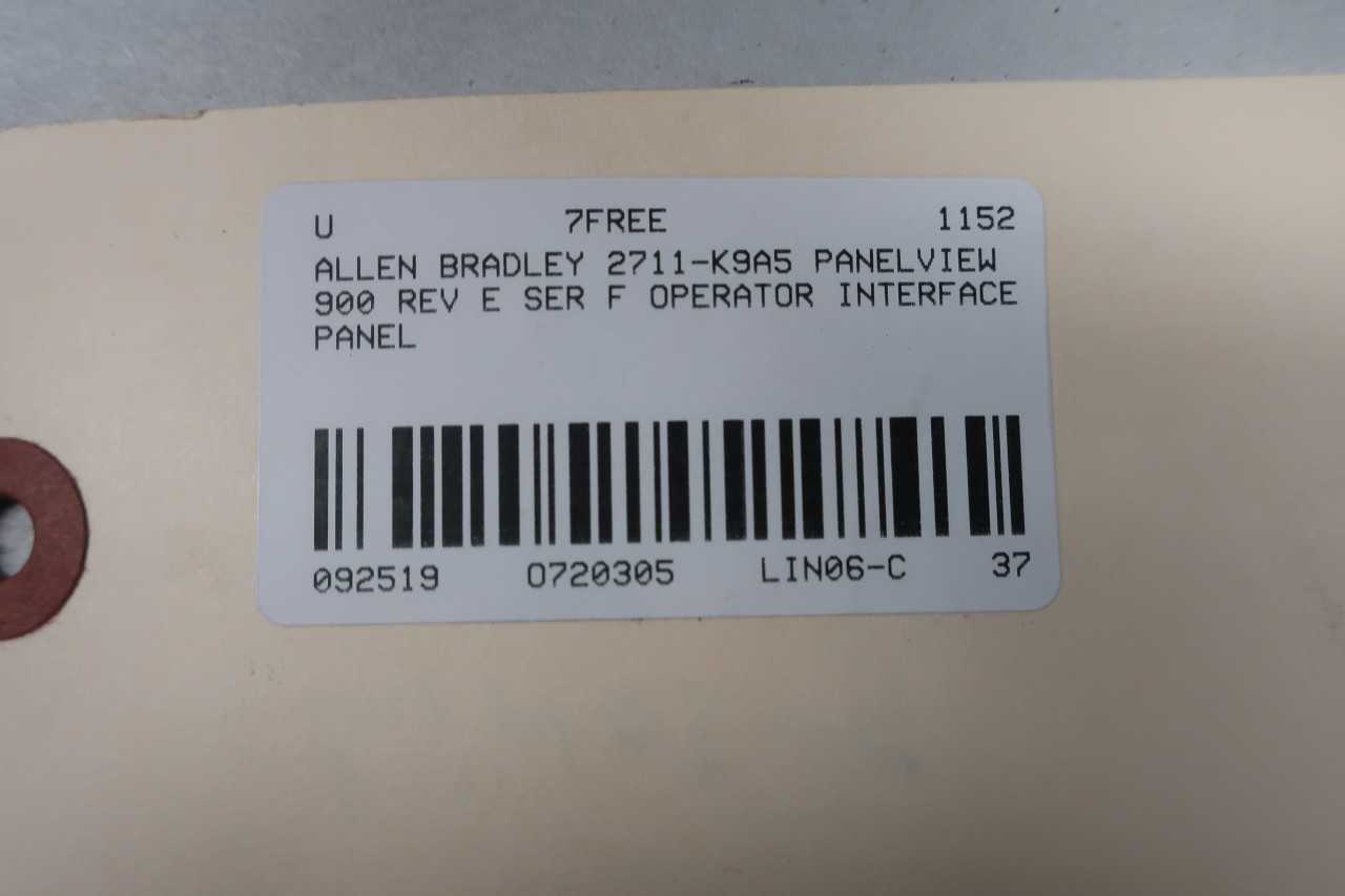 ALLEN BRADLEY 2711-K9A5 PANELVIEW 900 STANDARD OPERATOR TERMINAL SER F - AUTOMATION & CONTROLS