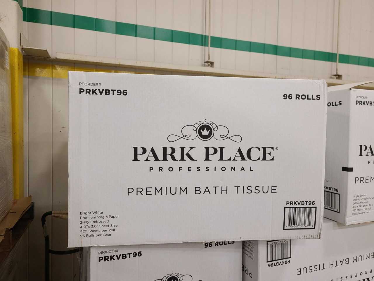 4 skid Lot of 120 Cases Total of PARK PLACE PROFESSIONAL PREMIUM BATH TISSUE 2-PLY - INDUSTRIAL PARTS