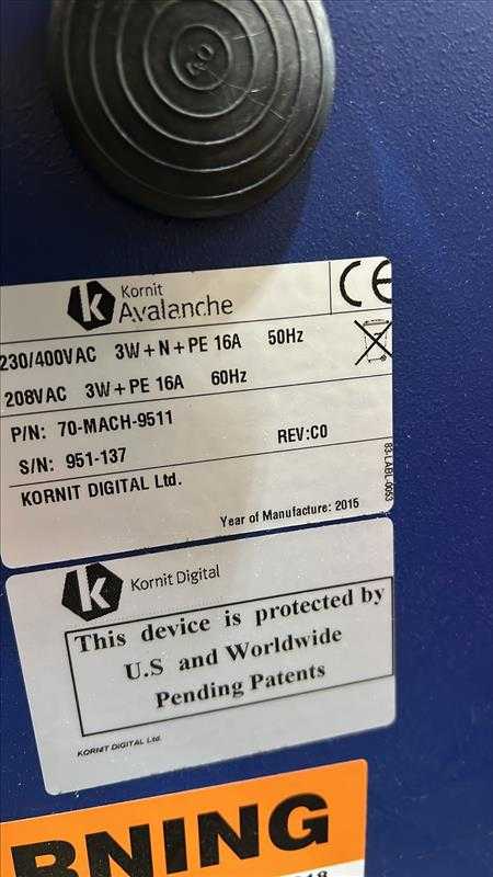 2015 KORNIT AVALANCHE 70-MACH-9510 PRINTER