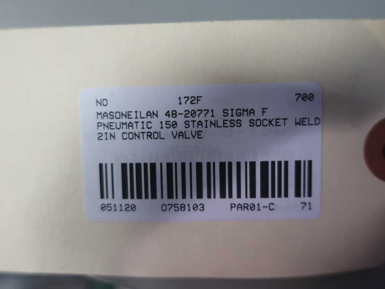 MASONEILAN 48-20771 SIGMA F PNEUMATIC 150 STAINLESS SOCKET WELD 2IN CONTROL VALVE - CONTROL VALVE