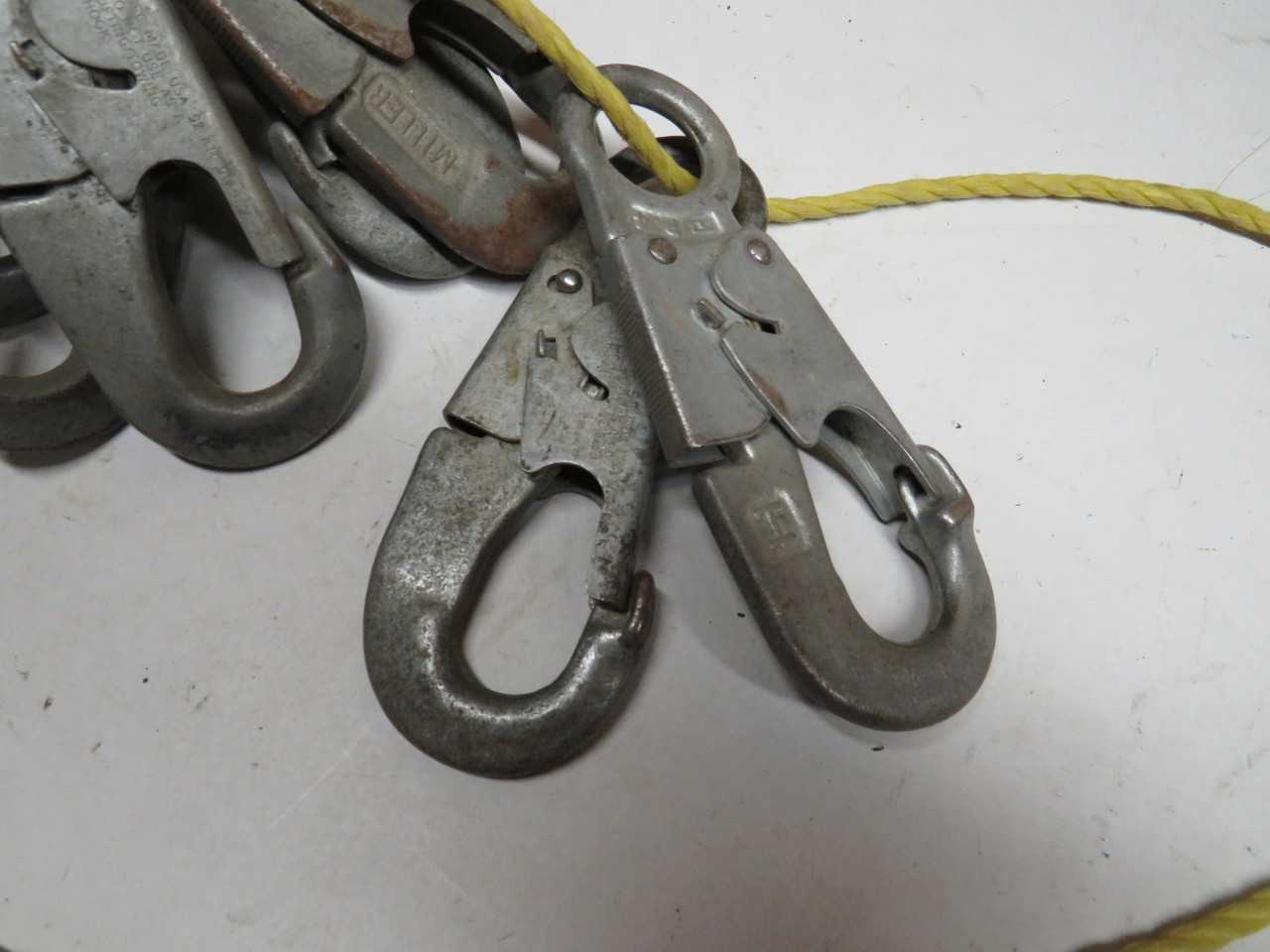 LOT OF ASSORTEDB FORGED MILLER 5M SAFETY CABLE HOOKS - SAFETY EQUIPMENT