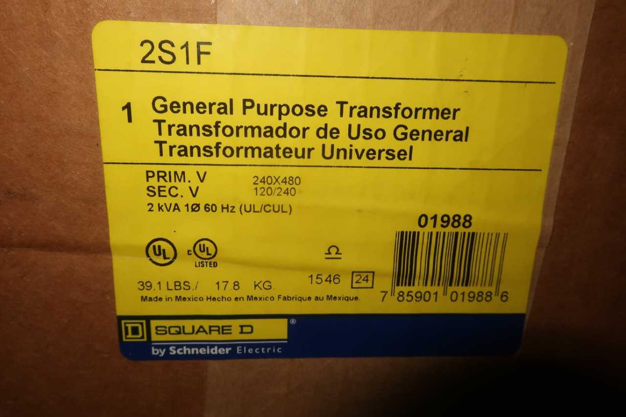 SQUARE D GENERAL PURPOSE TRANSFORMER 2S1F 480V - CONTROL TRANSFORMERS