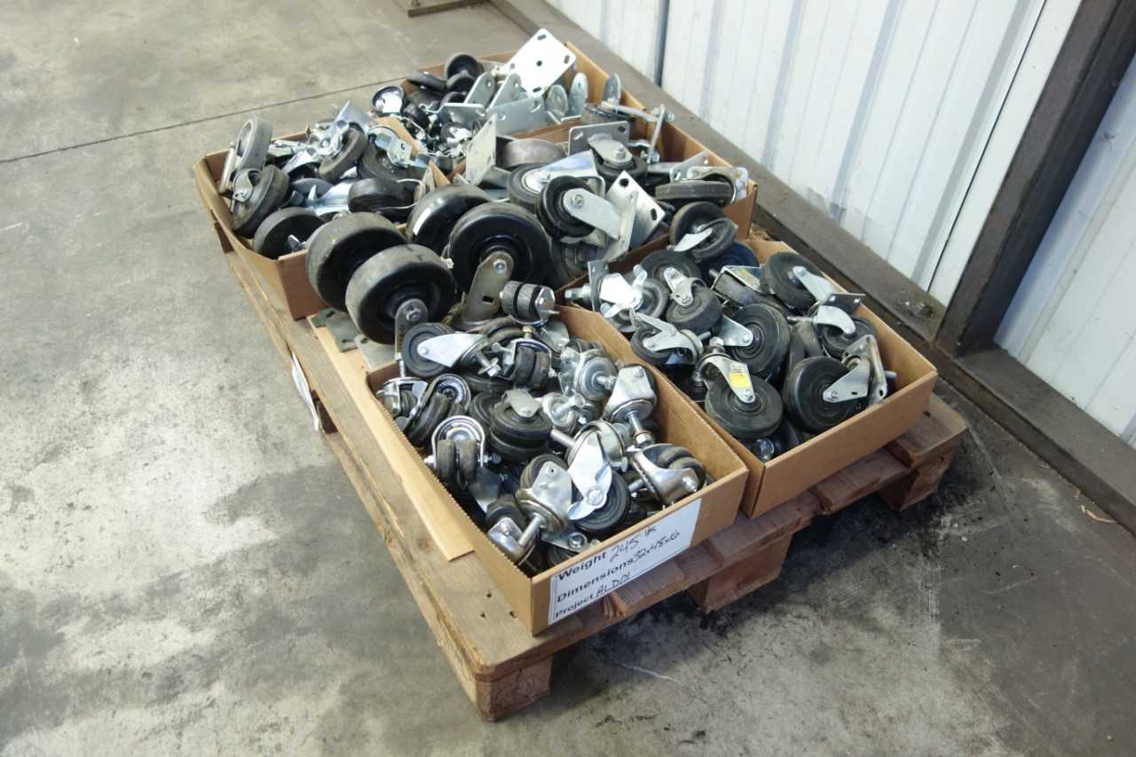 PALLET OF ASSORTED CASTERS AND WHEELS - INDUSTRIAL PARTS