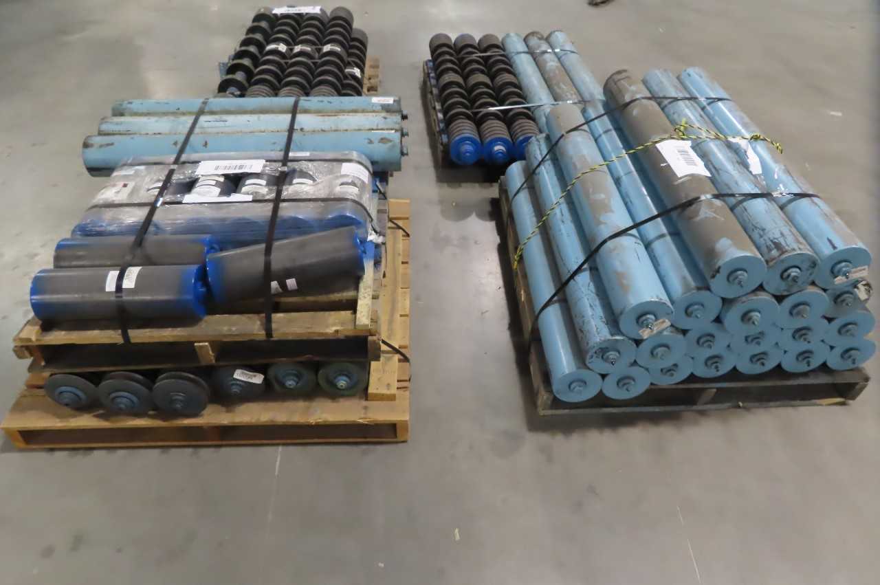5 PALLETS OF ASSORTED TROUGHING RETURN ROLLER IDLERS, 6IN DIAMETER, HEWITT ROBBINS, SAGUARD - MACHINING ACCESSORIES & TOOLING